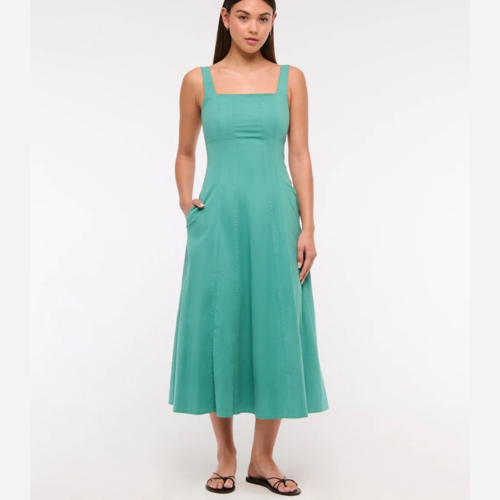 Abercrombie & Fitch Sz XL Green The A&F Mila Fit & Flare Stretch Midi Dress